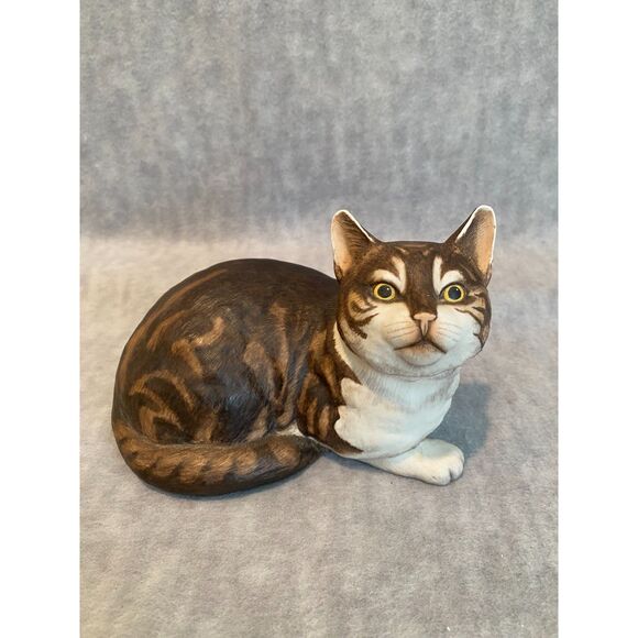 VTG Porcelain Cat "Fascination" Tabby Bengal Franklin Mint 1982 Eric Tenney - Picture 1 of 9